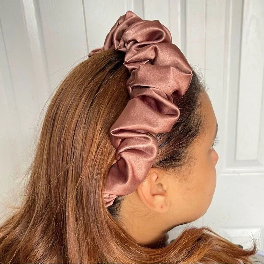 Brown Satin Headband wrap scrunched For Women Pleated design